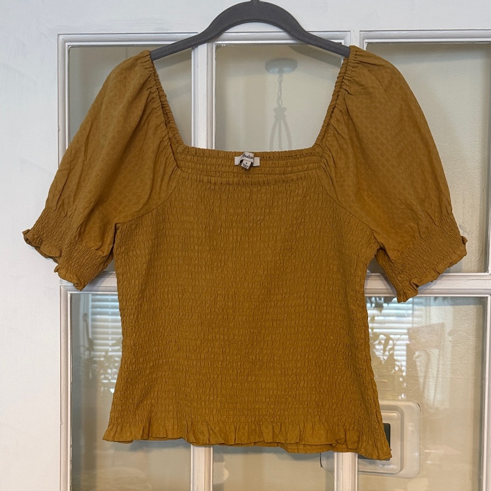 Madewell Mustard Smocked Blouse